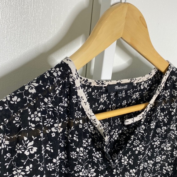 ⚡️$10⚡️Madewell | Black/White Branch Floral Mix Meadow Cotton Blouse Sz Small - Picture 7 of 14